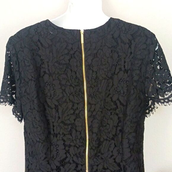 Michael Michael Kors black lace floral short sleeve modest midi dress sz 10 - Picture 10 of 15
